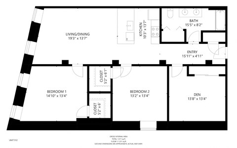 Floor plan for 3 beds, 1 bath, 1320 sqft